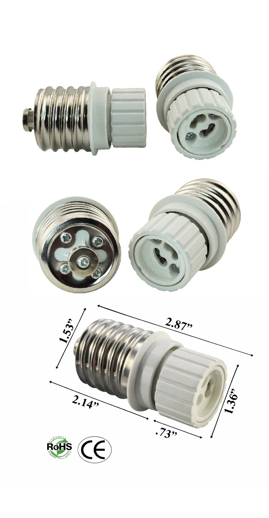 Rebaydo 2pcs E39/E40 Male To GU10 Female Converter Adapter Lamp Holder