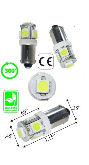 Rebaydo 2pcs Miniature Bulb 12 Volt BA9S Base 5 SMD