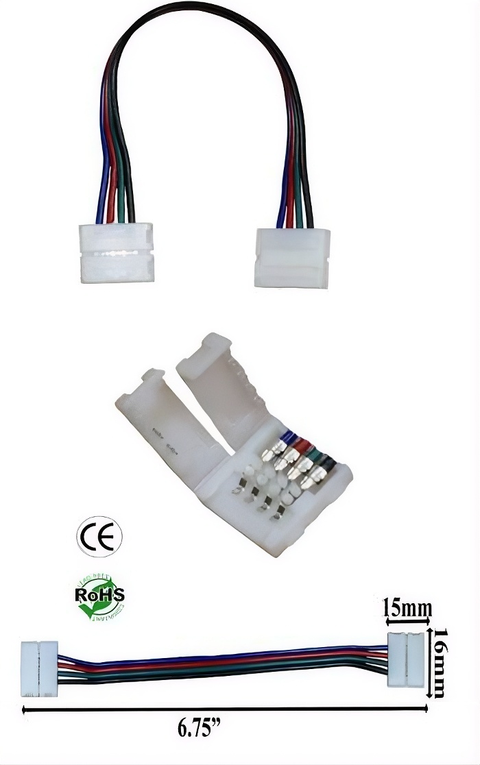 Rebaydo 2pcs 12mm 4 Conductor Interlink-able RGB Connector Harness