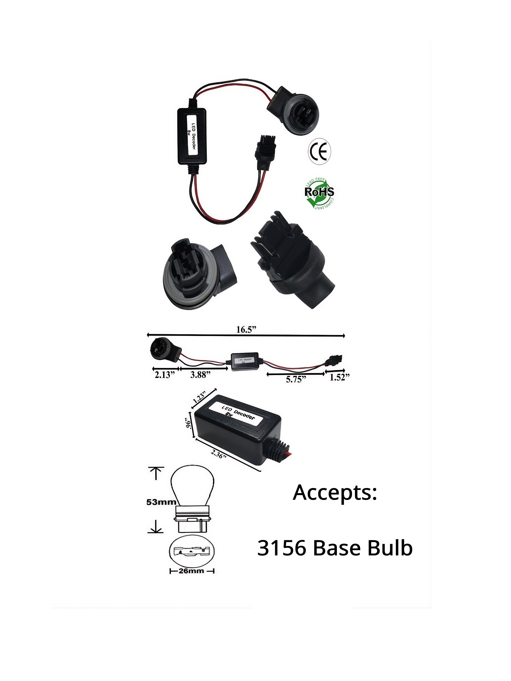 Rebaydo 2pcs LED Load Equalizer Inline 3156 Decoder Canceler