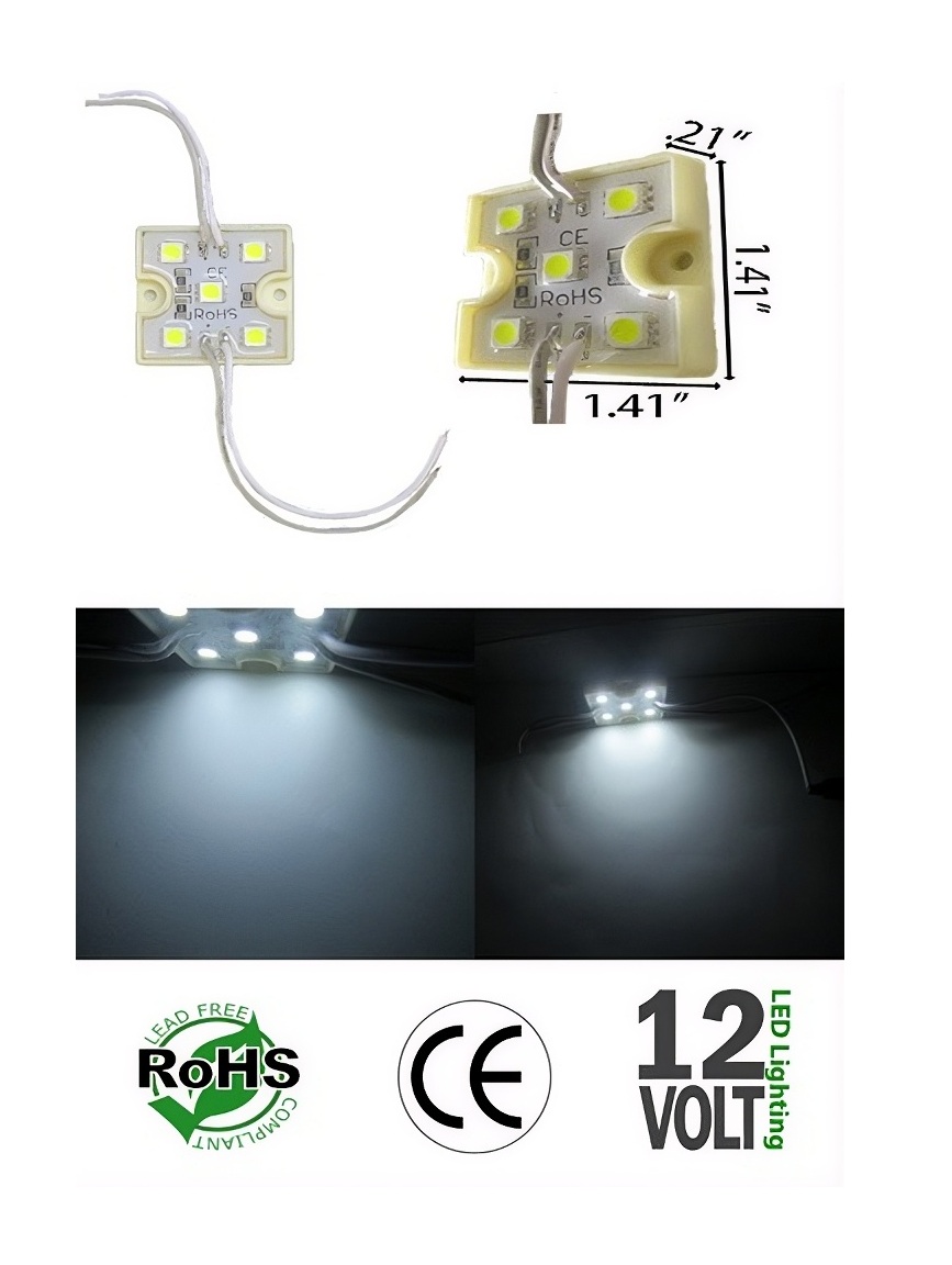 Rebaydo 2pcs LED Module 5 SMD 5050 12 VDC 1.2 Watt IP65