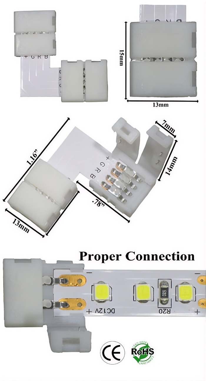 Rebaydo 2pcs 10mm RGB L Shape Solderless Connectors 