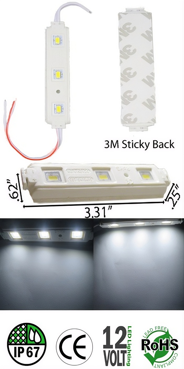 Rebaydo 2pcs Module 3 LED 5630 SMD 12VDC 1.2 Watt IP67
