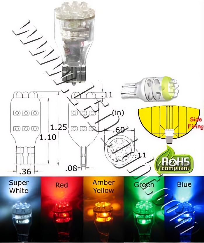 Rebaydo 2pcs Dimmable T15 Wedge LED Bulb 12VDC