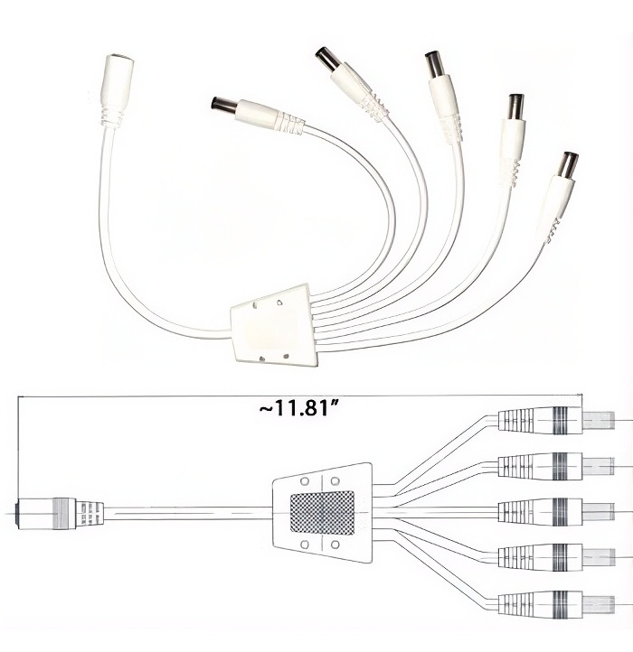 Rebaydo 5-Way LED Light Harness Cable 12VDC White
