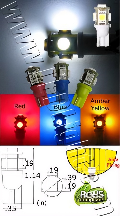 Rebaydo 2pcs 194 LED Bulb 5 SMD 12V DC