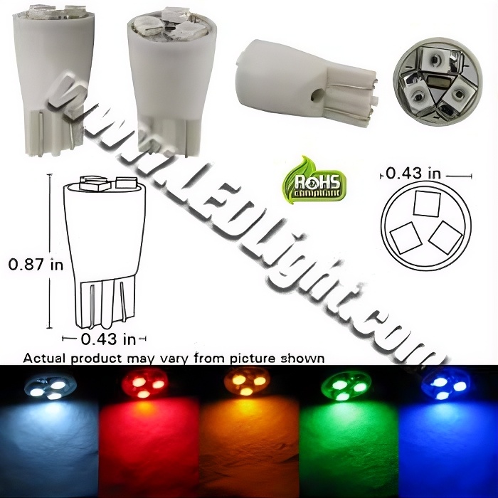 3 Ultra bright S.M.T. L.E.D. T10 Wedge Forward Firing LED Lamp product 47567