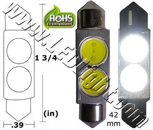 Rebaydo 2pcs 2 Watt LED Festoon Bulb 1-3/4" or 42mm