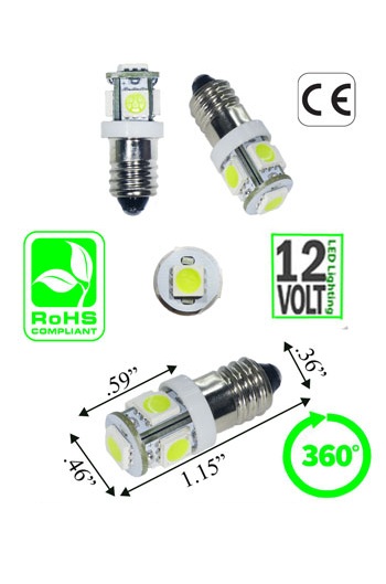 1487 LED Bulb E10 Base 12 Volt DC 1.5 Watt Dim-able 5 SMD product 57567