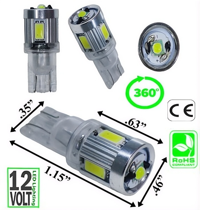194 LED Bulb T10 Wedge Base 3 Watt + 2 Watt 12V AC or DC product 57842