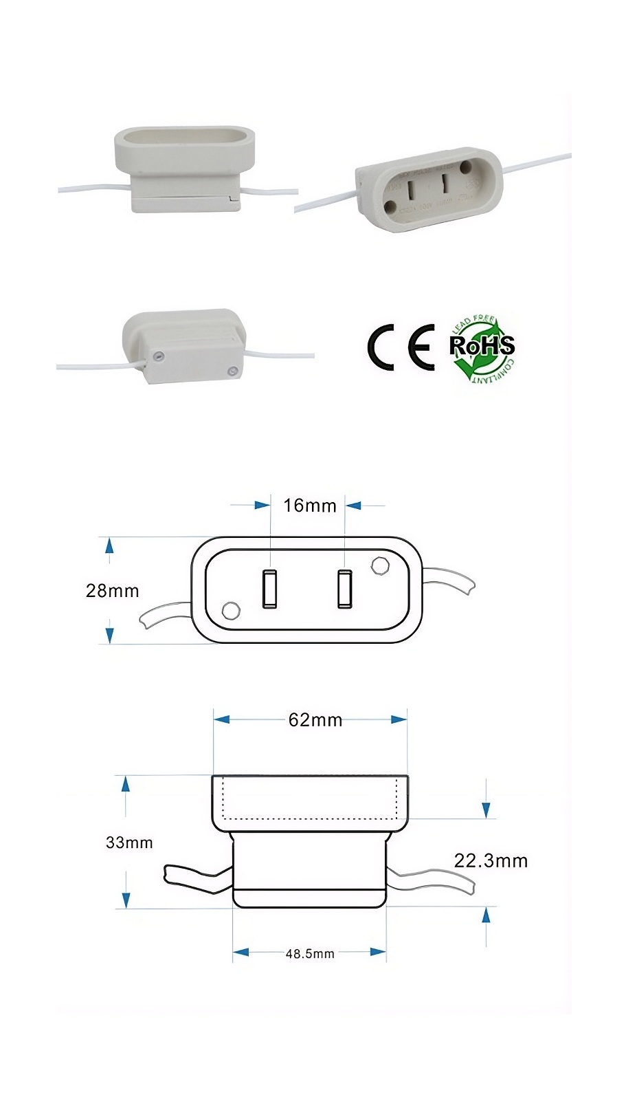 GX16D female Socket Ceramic with Wires product 65894