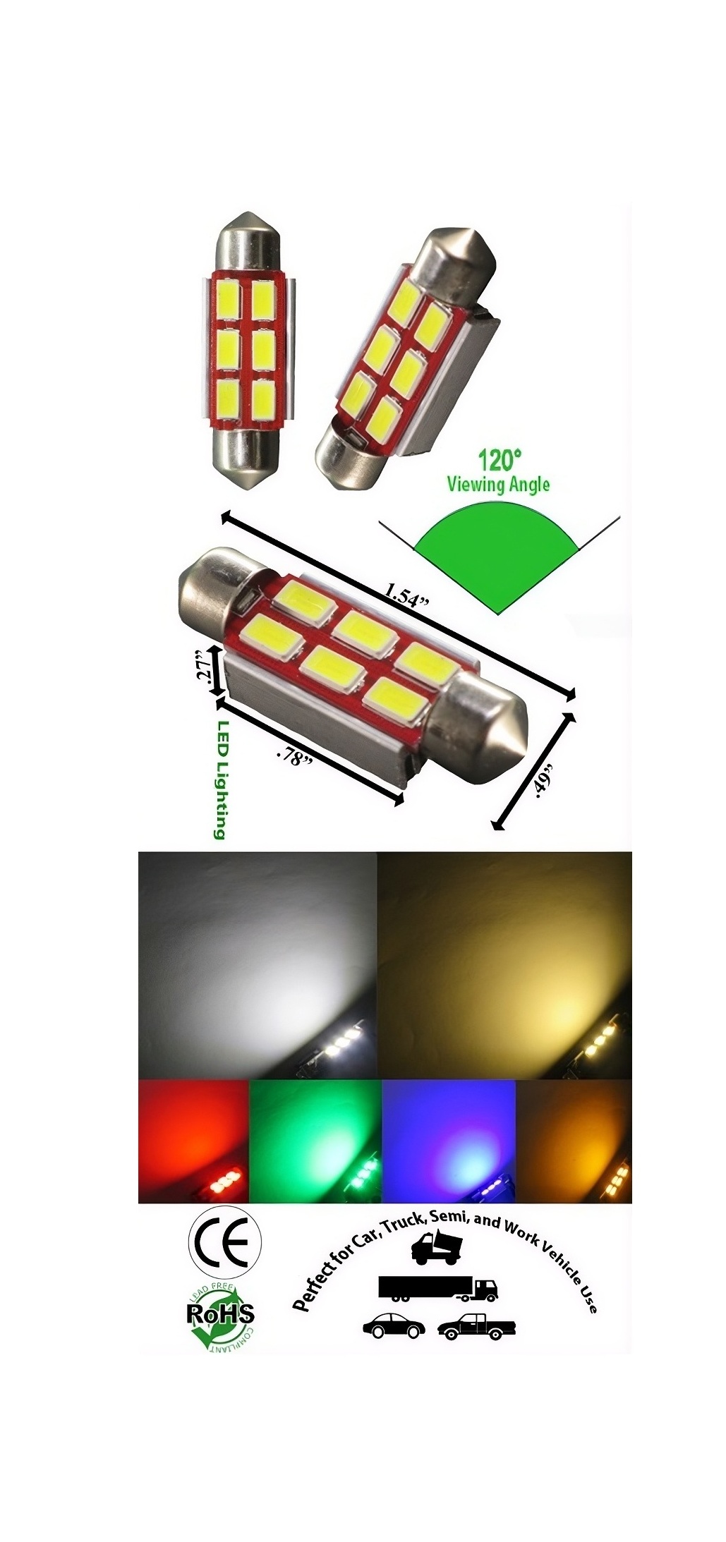 Festoon 39mm 3 Watt 6 x 5730 SMD 24V AC/DC 1 1/2 inch	product 66478