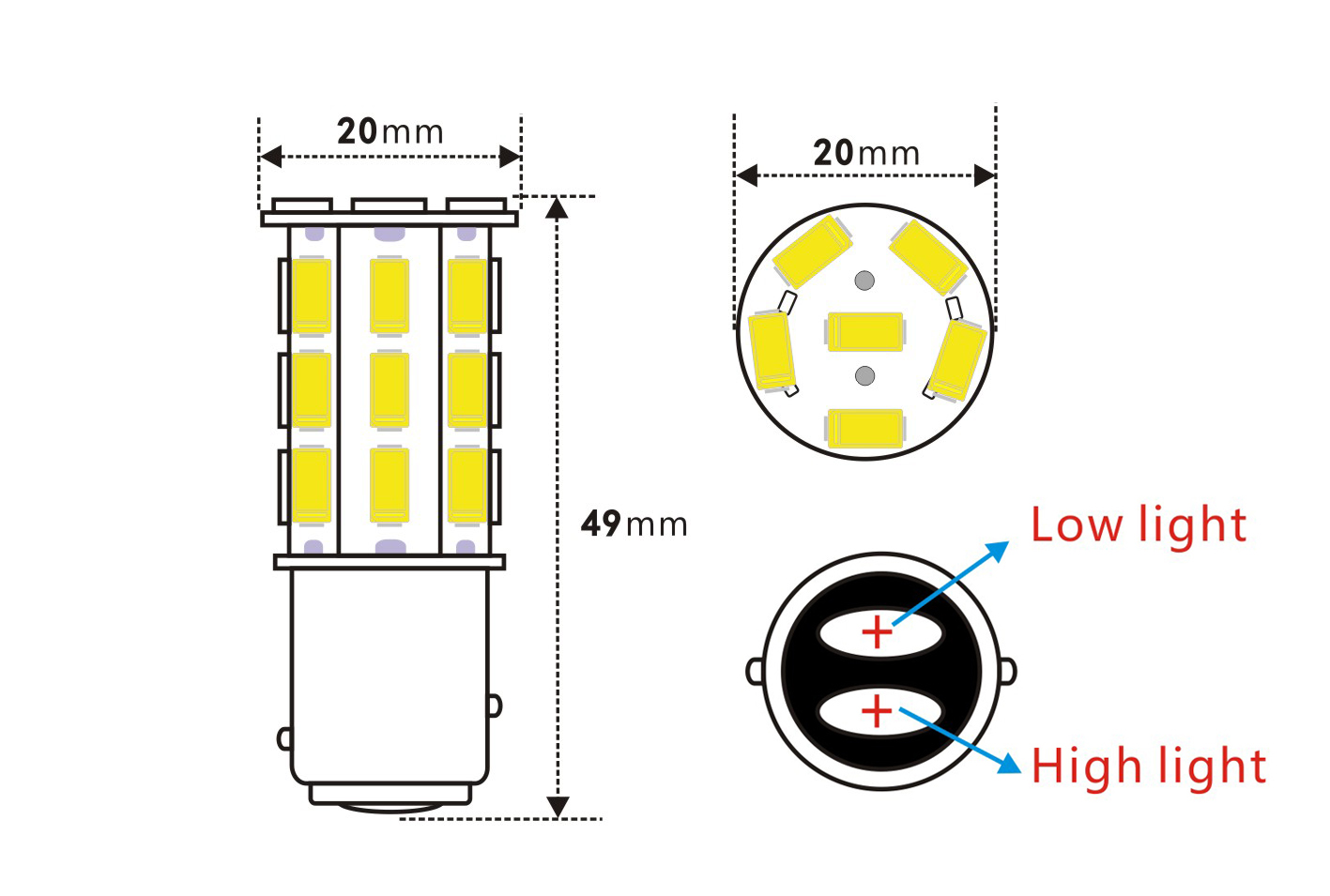 Rebaydo 2pcs 1157 LED Bulb BAY15D 27 SMD 5730 10 to 30 Volt DC 3 Watt S25