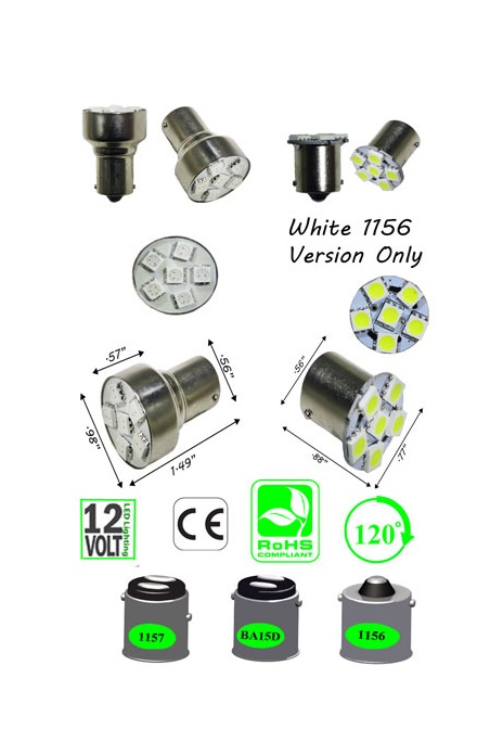 Rebaydo 2pcs S25 6 Ultra Bright SMD LED Light 12 Volt DC Dimmable