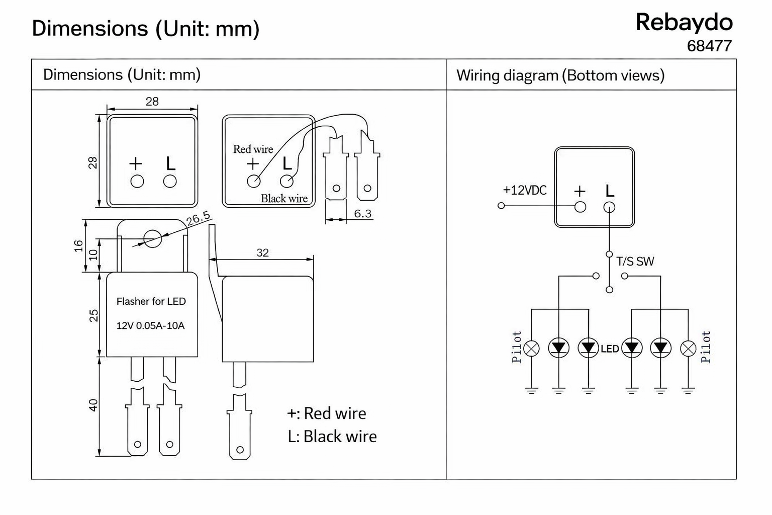 Rebaydo LED Flasher 12V DC 65W 2 Contact Compatible with FR-3303