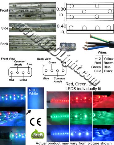Flat LED RGB Flexible Rope Light Common Anode 12 Volt DC NCNRNW