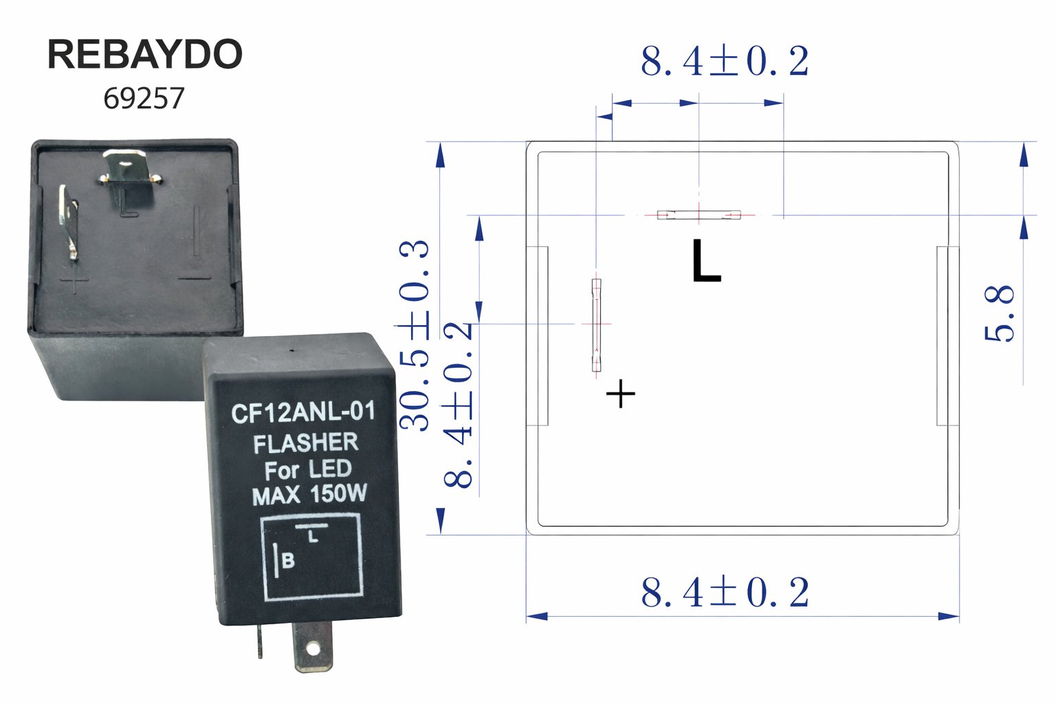 Rebaydo Flasher LED 12V DC 150W 2 Terminal Compatible With EP37 EP50