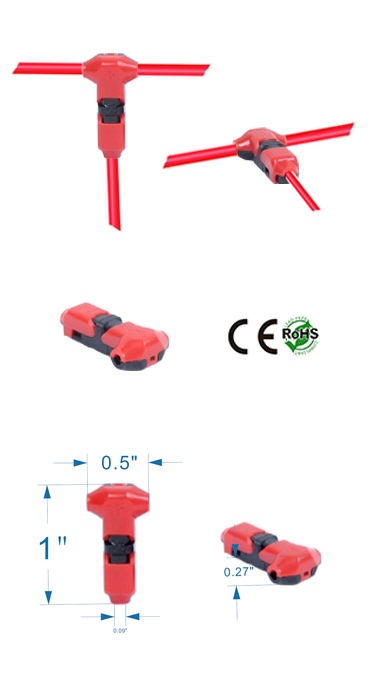Rebaydo 4pcs Connector T-type 1 to 1 Wire Solder Less Crimp
