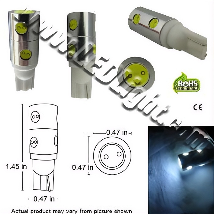 Rebaydo 2pcs LED Bulb T10 Wedge 12 Volt DC