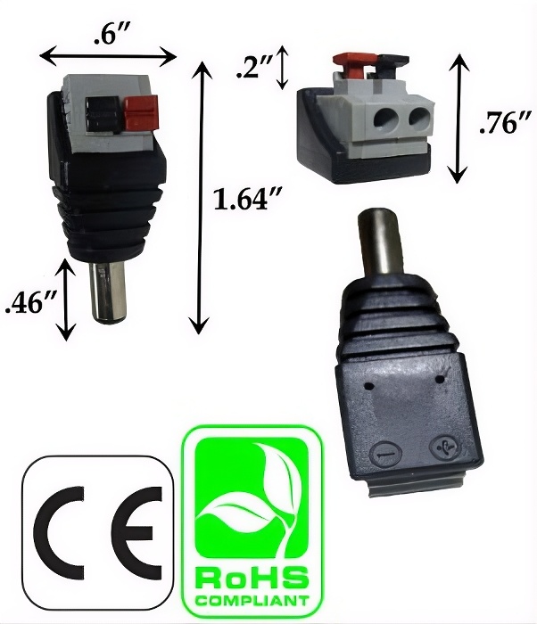 Rebaydo 2pcs 5.5mm x 2.1mm DC Male Connector Push Button Terminals
