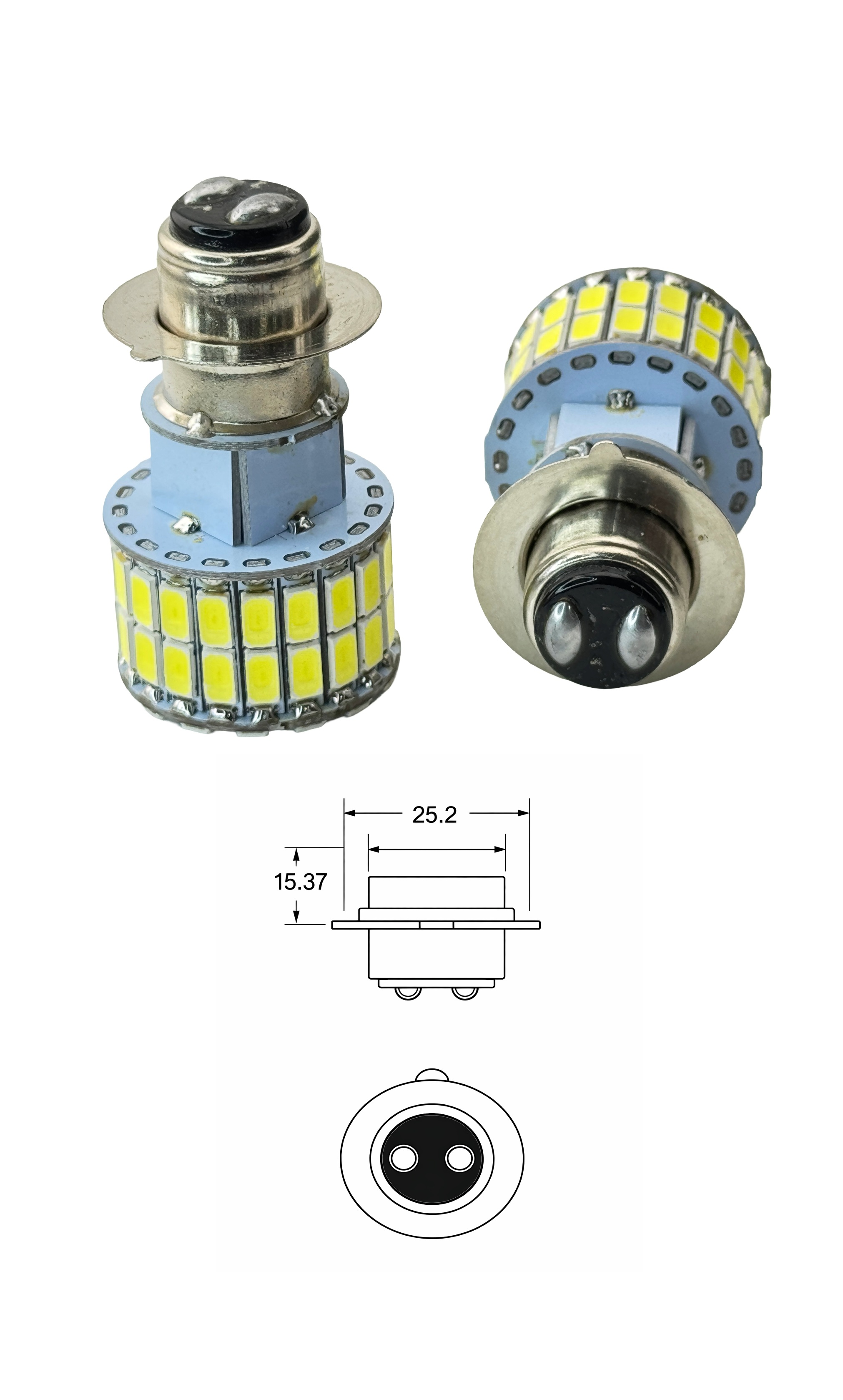 Rebaydo 2pcs P15D-25-1  LED Headlight Base 12 Volt 60 SMD Dual Beam