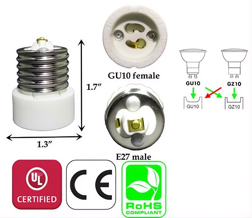 Rebaydo 2pcs E26/E27 Male to GU10 Female Ceramic Adapter Converter