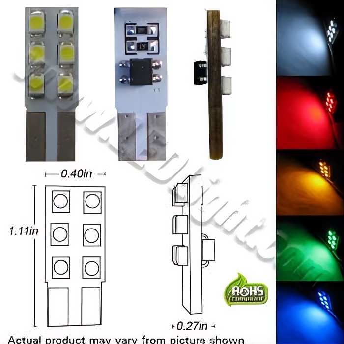 Rebaydo 2pcs T10 Wedge Ultra Bright 6 SMD 12V DC/AC