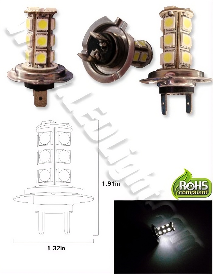 Rebaydo 2pcs H7 18 5050 SMD (3 Chip) LED Fog Light 12V AC/DC