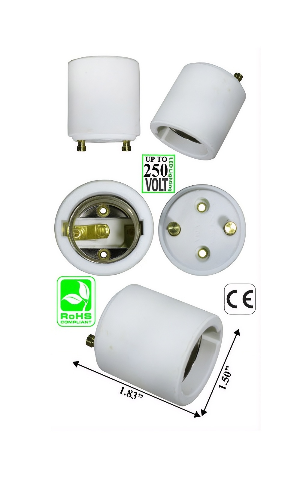 Rebaydo 2pcs GU24 2 Pin male to E26 female Ceramic Lamp Holder Converter