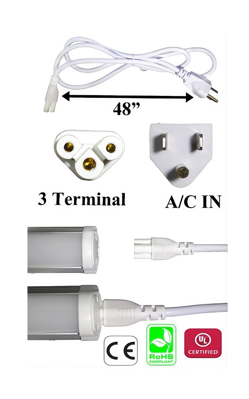 Rebaydo 2pcs AC Power Cord 3 Terminal Female for T5 or T8 Tube White
