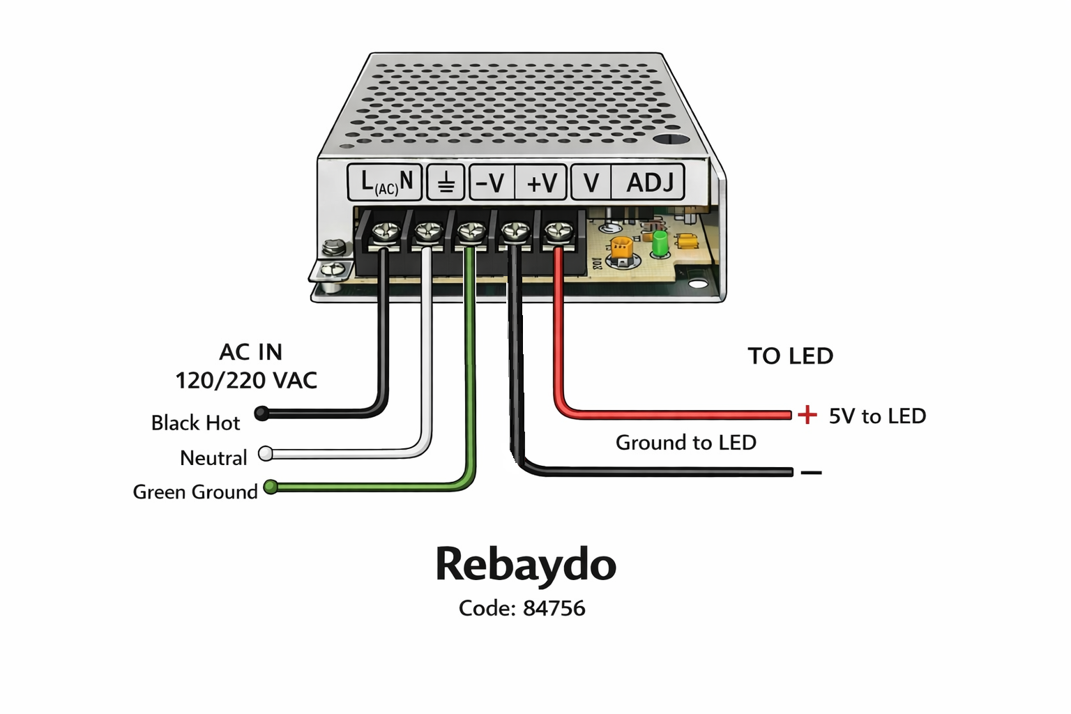 Rebaydo Power Supply 5 VDC 75 Watt 