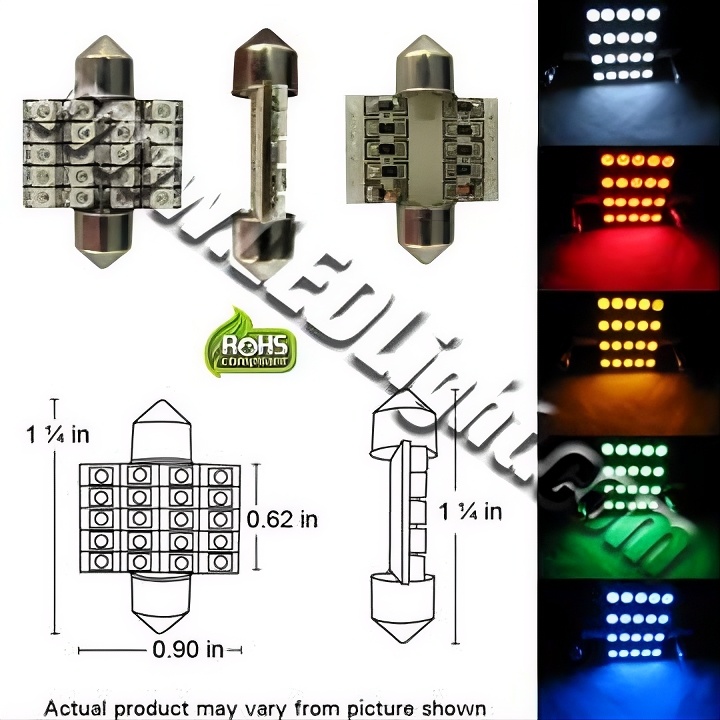 Rebaydo 2pcs LED Festoon Super Bright 1-1/4" or 33mm 20 SMD