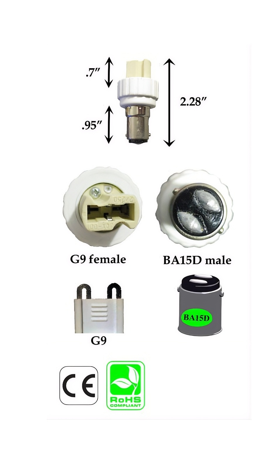 Rebaydo 2pcs BA15D Male to G9 Female Converter Adapter