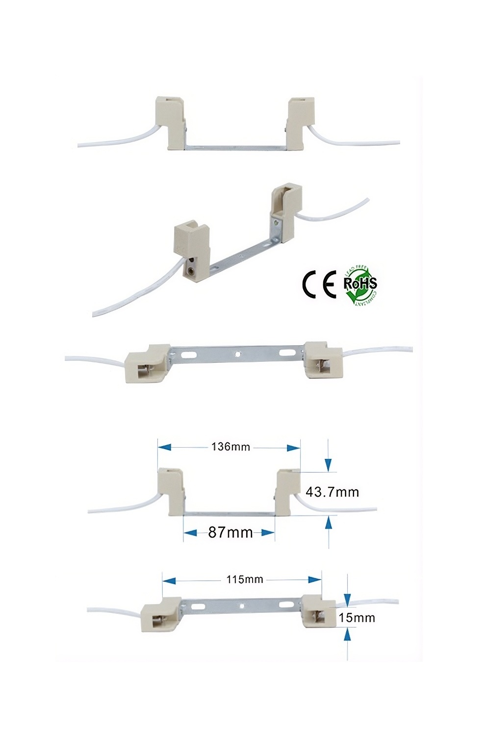 R7S female 118mm socket with wires