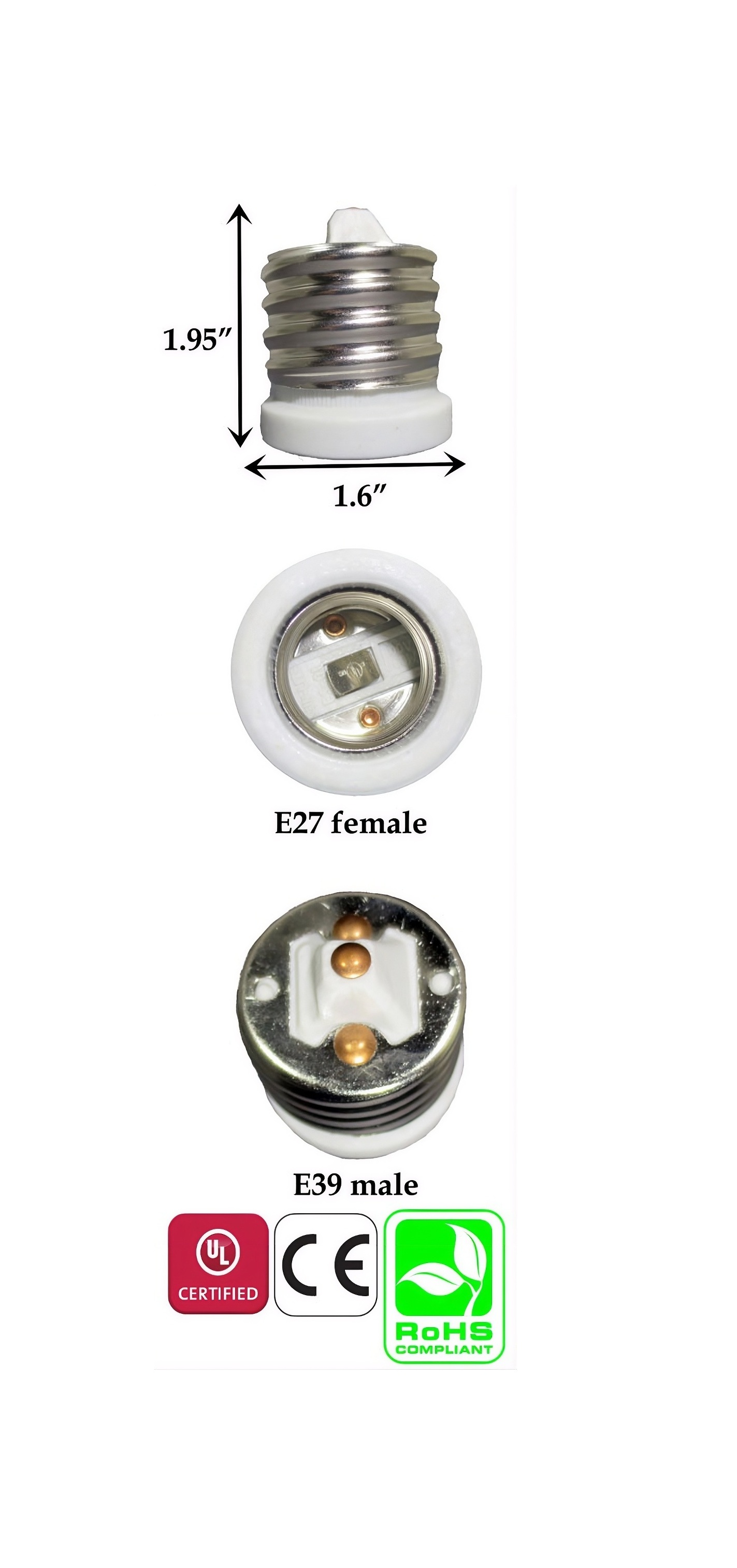 Rebaydo 2pcs E39 Male To E27 Female Converter Adapter Ceramic