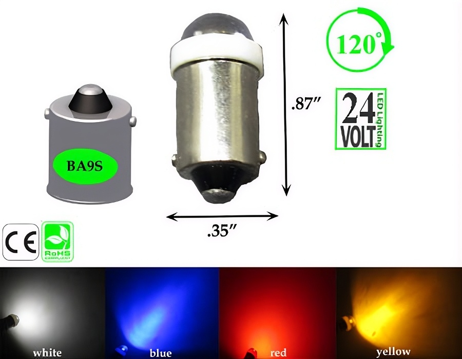 Rebaydo 2pcs Miniature Bulb BA9S Base Short Round 24 Volts DC