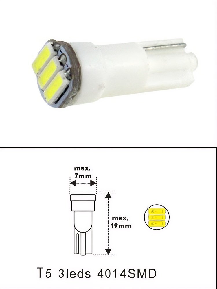 Rebaydo 2pcs Miniature Wedge T5 LED Bulb T1-3/4 12-24V DC