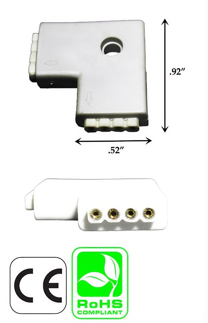 Rebaydo 2pcs 4 Conductor 2 Way Injected L Shape RGB Connector