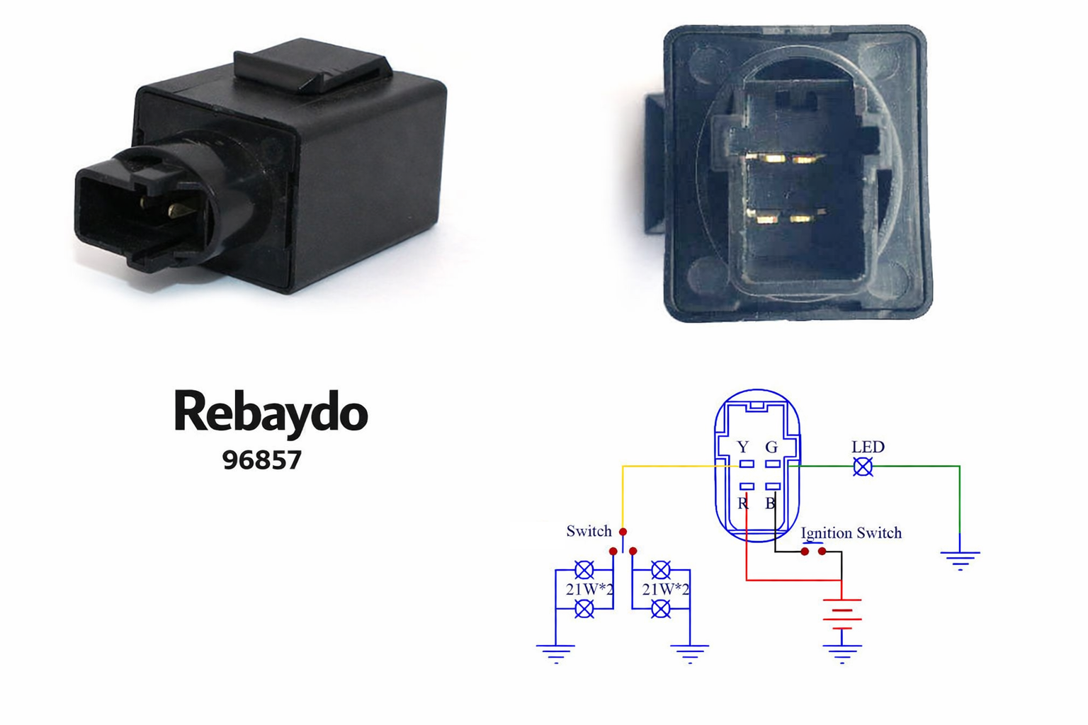 Rebaydo Flasher LED 12V DC 65W 4 Pin Compatible with 38301-MEW-921