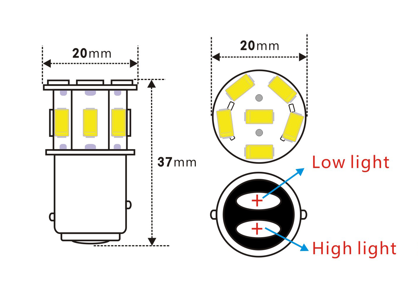 Rebaydo 2pcs 1154 Bulb LED BAY15D Base 6 Volt 2.6 Watt