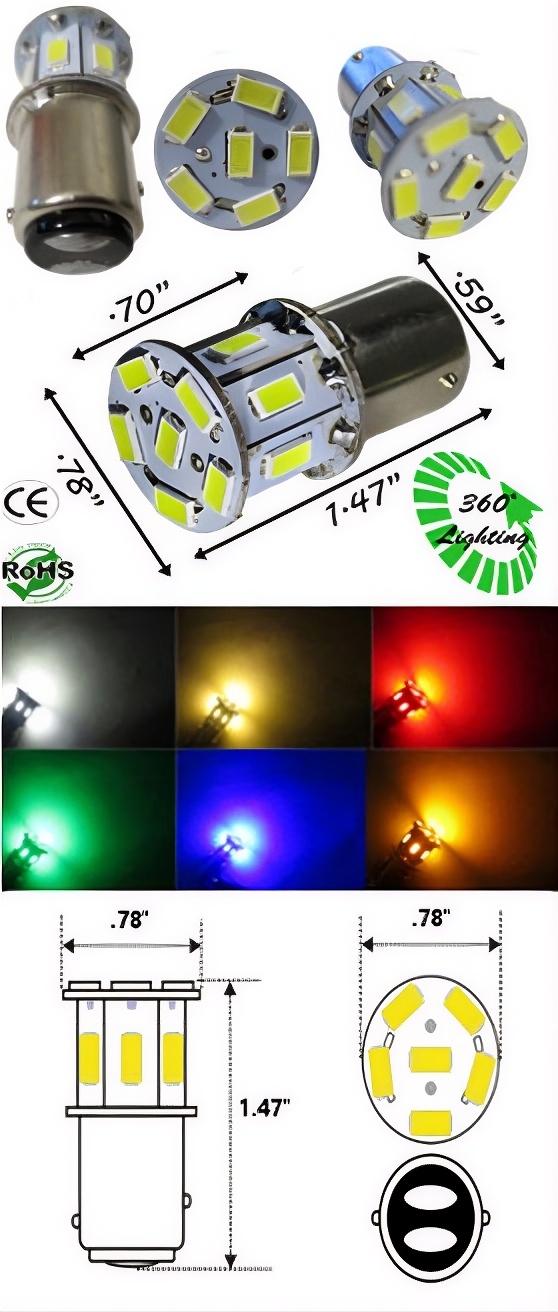 Rebaydo 2pcs 1154 Bulb LED BAY15D Base 6 Volt 2.6 Watt
