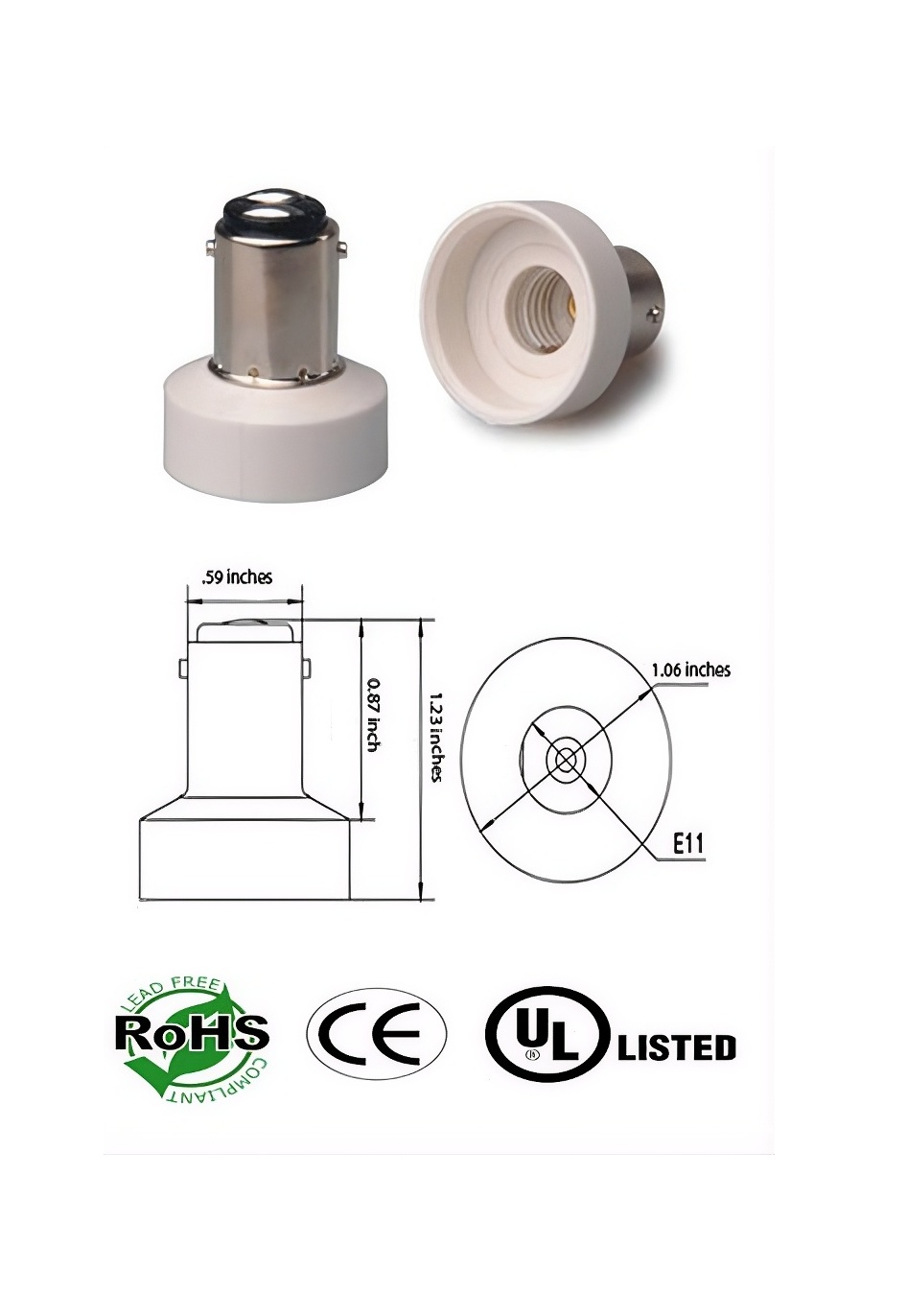 Rebaydo 2pcs BA15D Male To E11 Female Converter Adapter