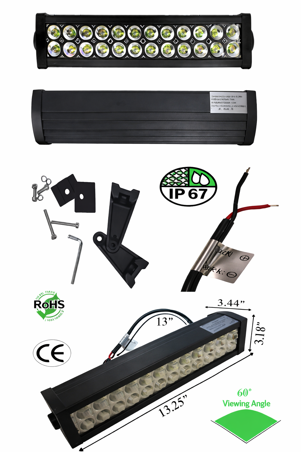 Rebaydo LED Bar 72 Watt 60 Degree 10-30 VDC Black