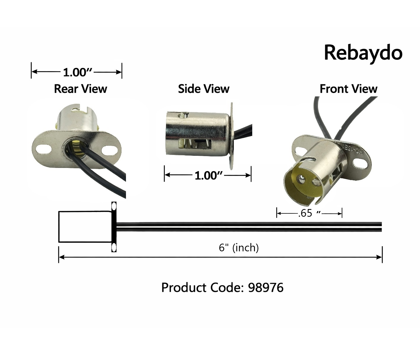 BA15D Socket with wires and surface mount bracket product code 98976