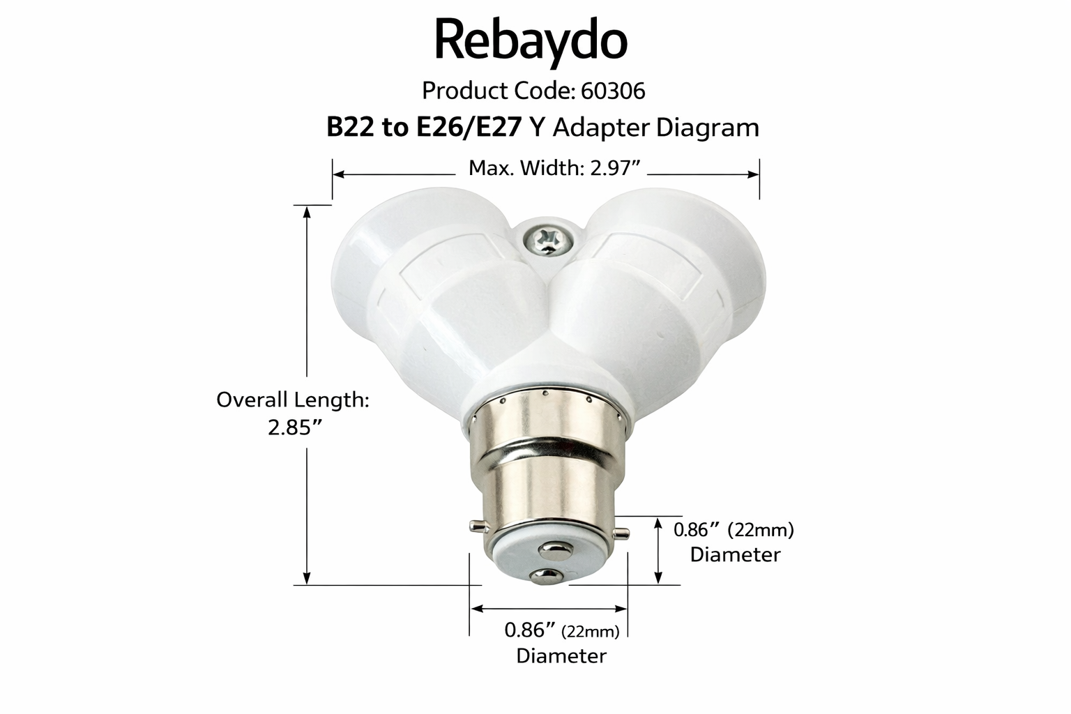 Rebaydo 2pcs B22 Male to Dual E26/E27 Female Y-Shaped Socket Converer