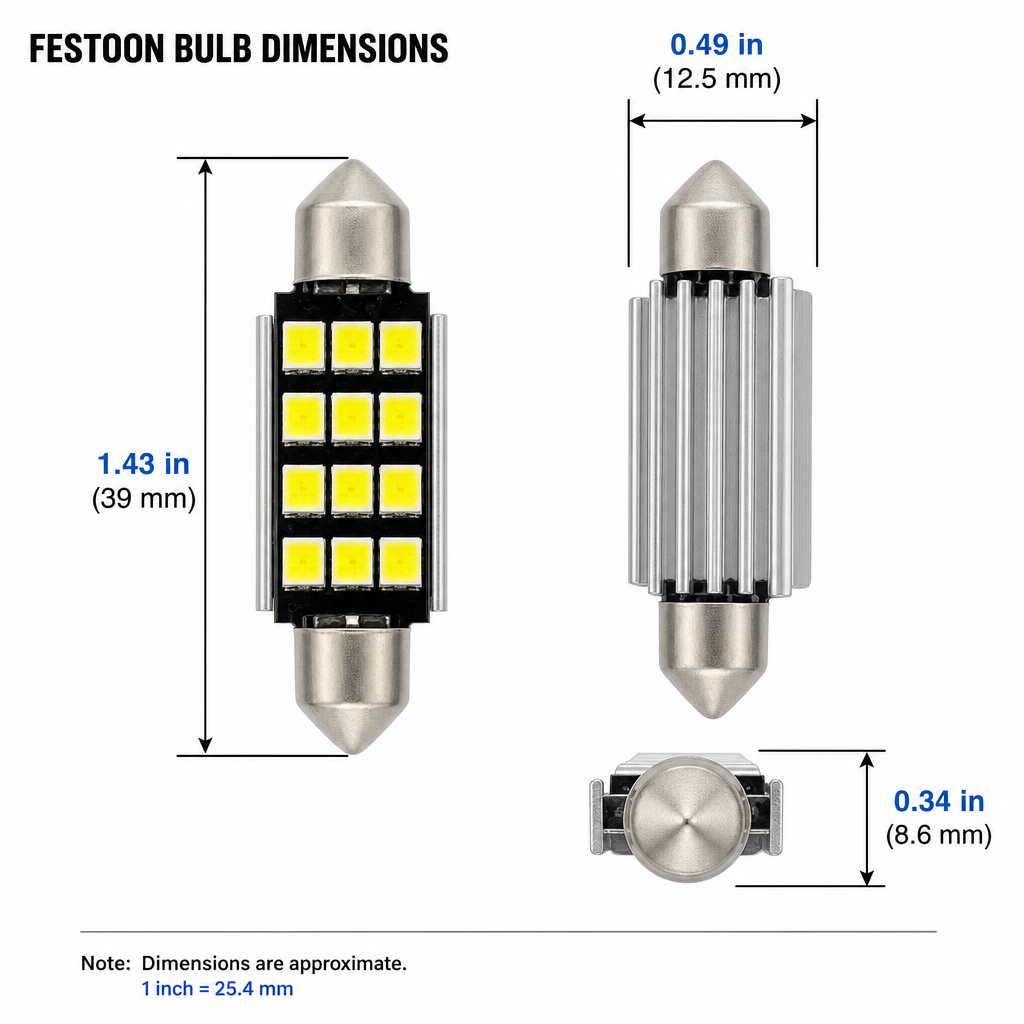 Rebaydo 2pcs Festoon CanBus 12 2835 SMD 39mm 12V AC/DC Heat Sink