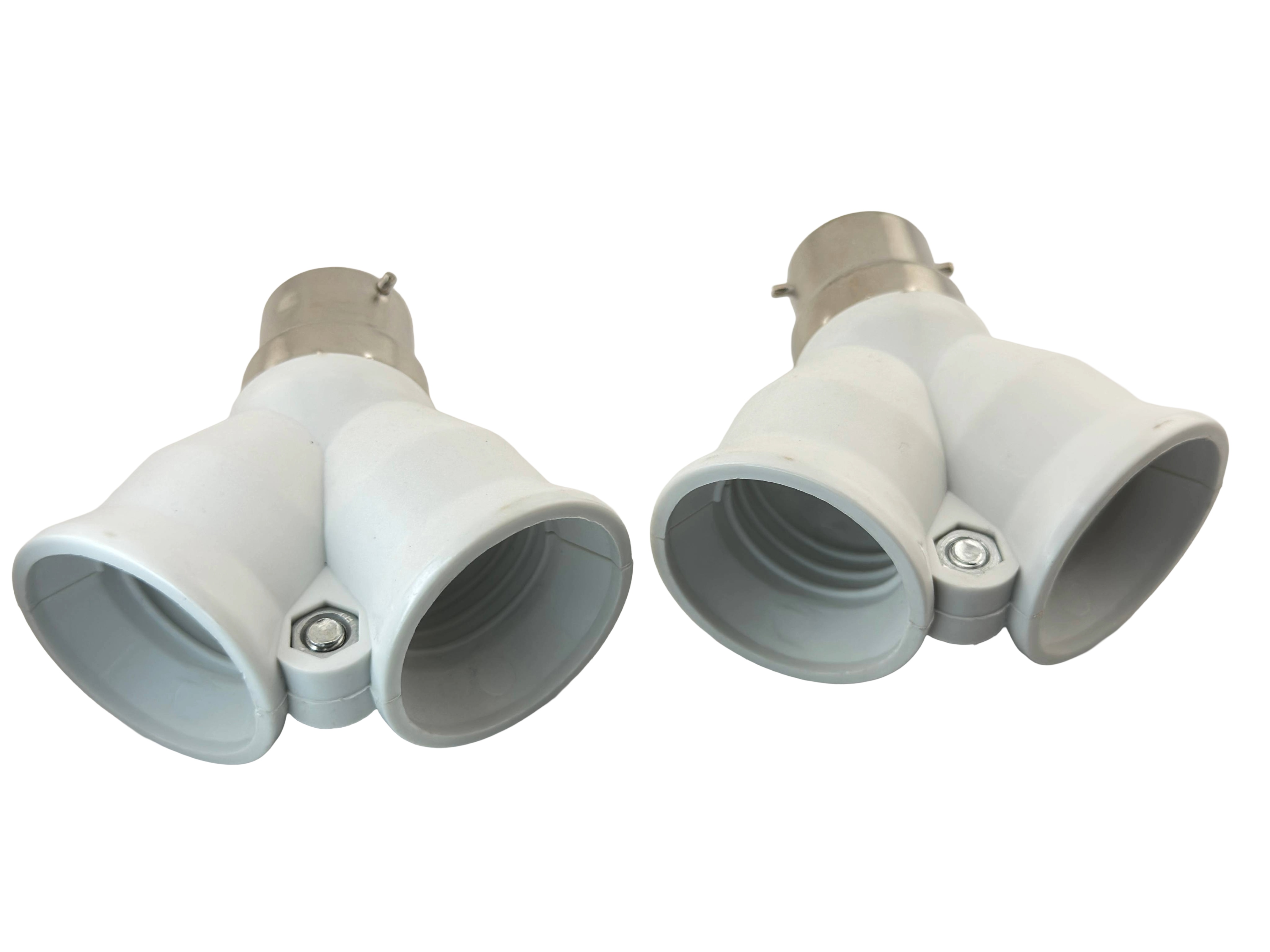 Rebaydo 2pcs B22 Male to Dual E26/E27 Female Y-Shaped Socket Converer