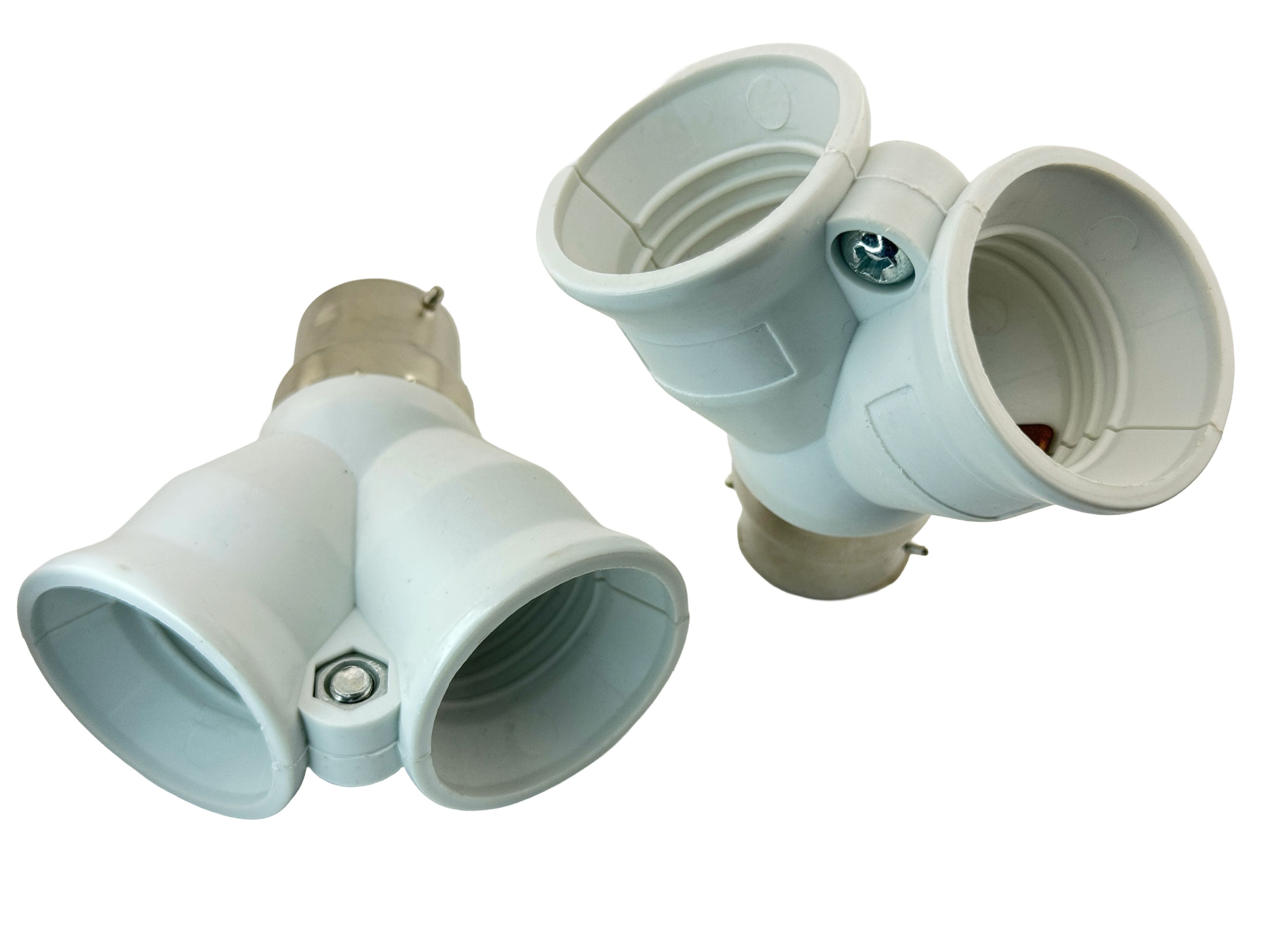 Rebaydo 2pcs B22 Male to Dual E26/E27 Female Y-Shaped Socket Converer