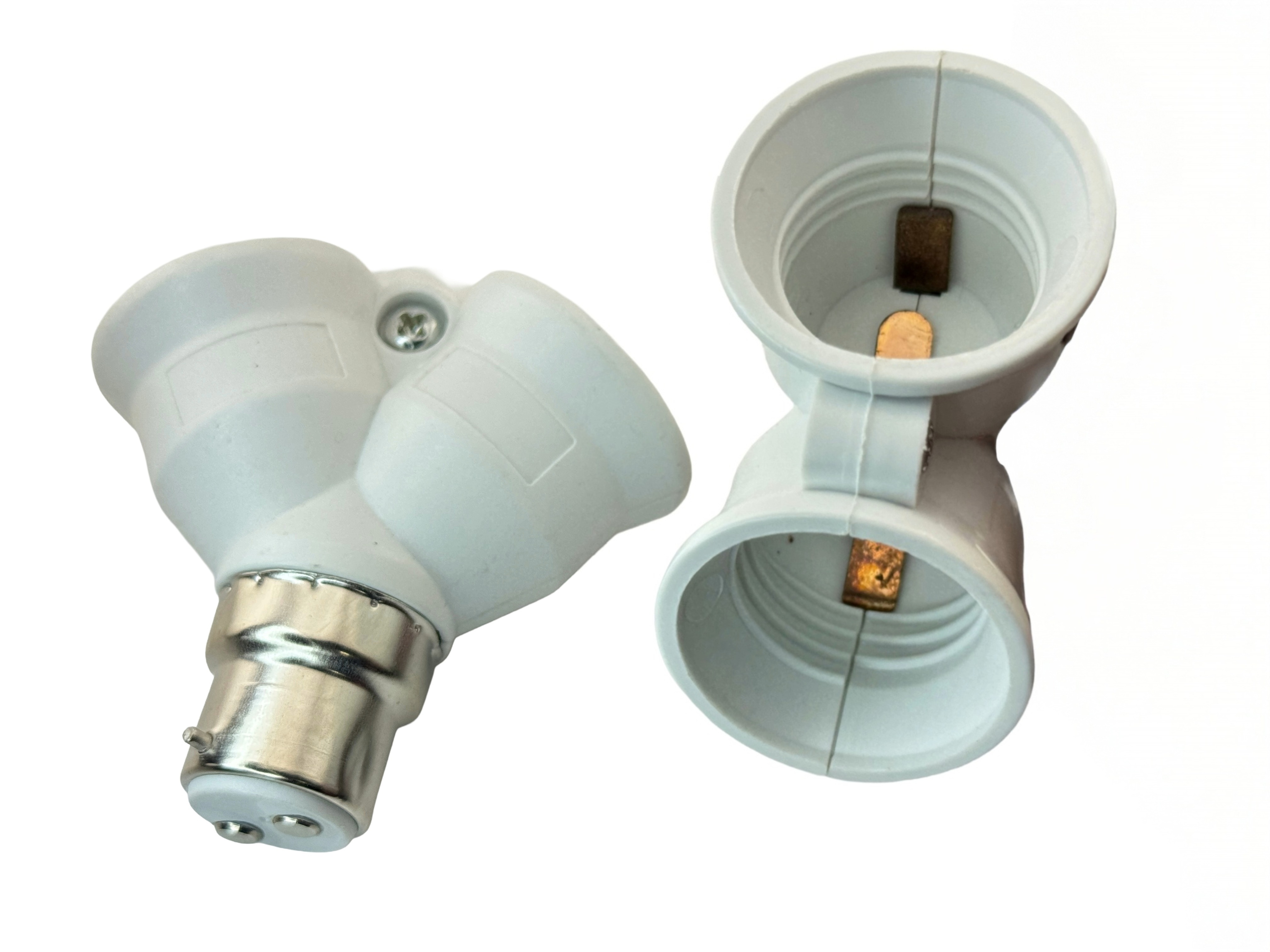 Rebaydo 2pcs B22 Male to Dual E26/E27 Female Y-Shaped Socket Converer